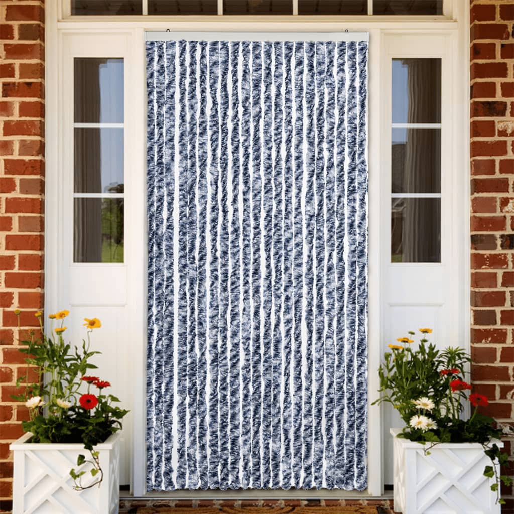 Blue and white chenille fly curtain 56x200 cm