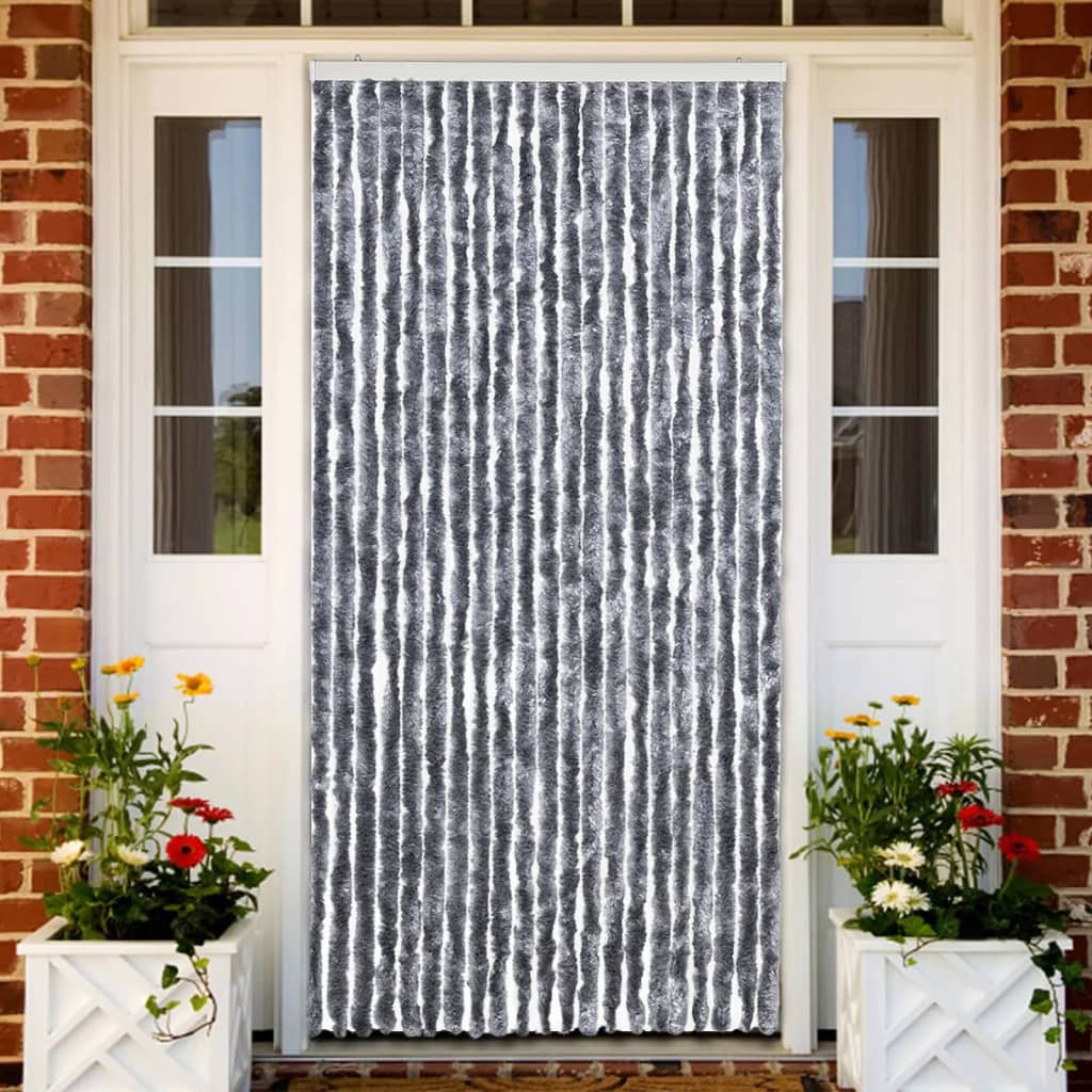 Blue and white chenille fly curtain 56x200 cm