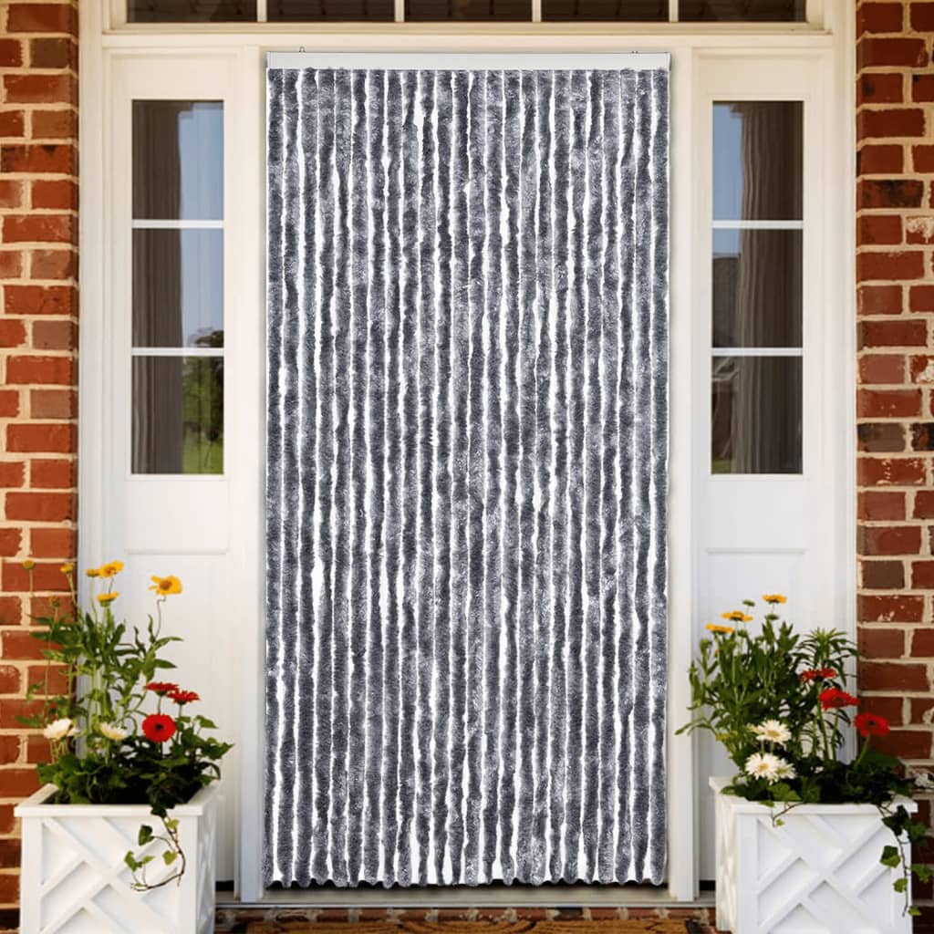 Blue and white chenille fly curtain 56x200 cm