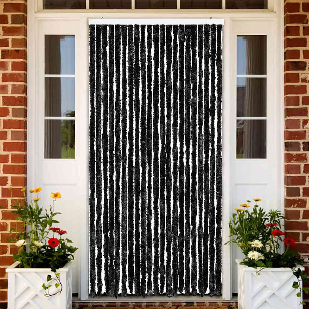 Blue and white chenille fly curtain 56x200 cm