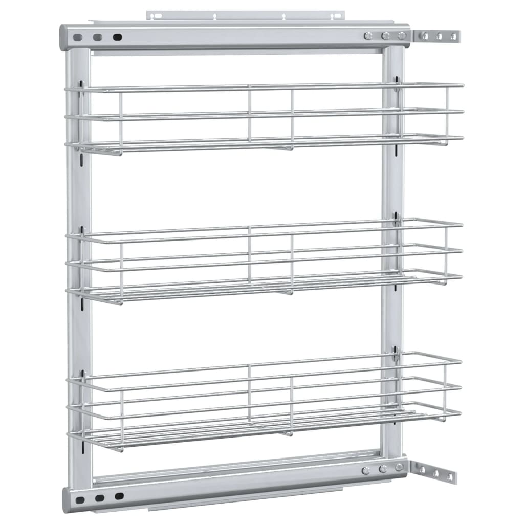 Cesta de cocina extraíble 3 niveles plateada 47x15,5x55,5 cm