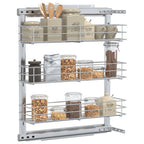 Cesta de cocina extraíble 3 niveles plateada 47x15,5x55,5 cm