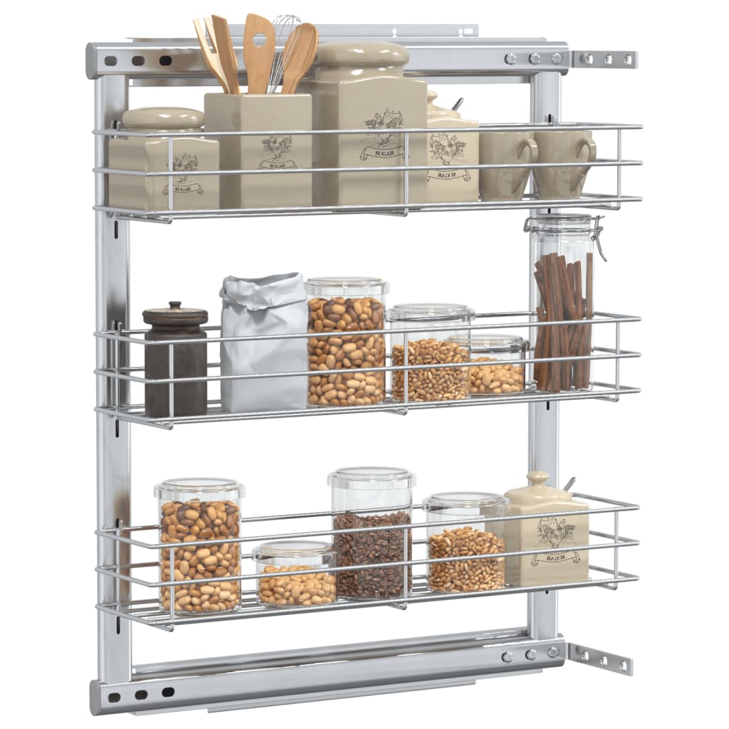 Cesta de cocina extraíble 3 niveles plateada 47x15,5x55,5 cm