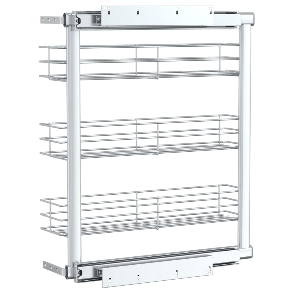Cesta de cocina extraíble 3 niveles plateada 47x15,5x55,5 cm