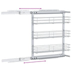 Cesta de cocina extraíble 3 niveles plateada 47x15,5x55,5 cm