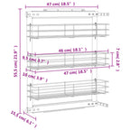 Cesta de cocina extraíble 3 niveles plateada 47x15,5x55,5 cm