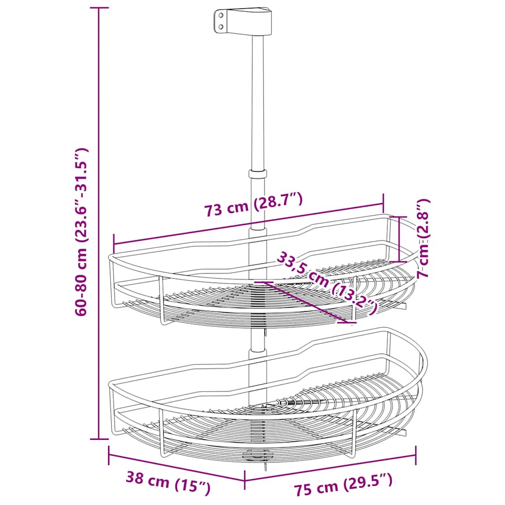 Bandeja cocina alambre 2 niveles plata 180 grados 75x38x80 cm