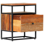 Mesita de noche de madera maciza reciclada y acero 40x30x50 cm