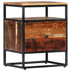 Mesita de noche de madera maciza reciclada y acero 40x30x50 cm
