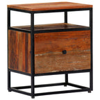 Mesita de noche de madera maciza reciclada y acero 40x30x50 cm