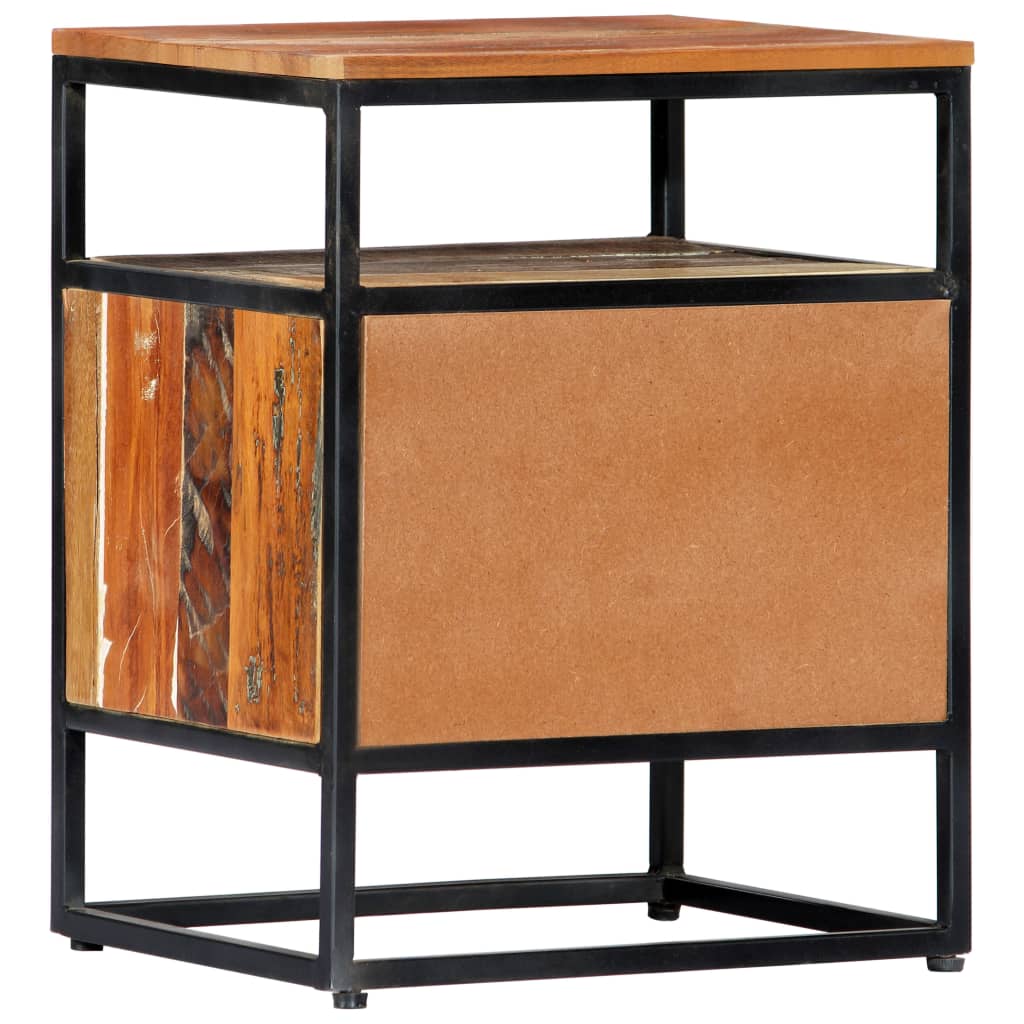 Mesita de noche de madera maciza reciclada y acero 40x30x50 cm