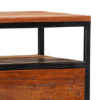 Mesita de noche de madera maciza reciclada y acero 40x30x50 cm