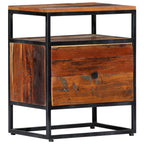 Mesita de noche de madera maciza reciclada y acero 40x30x50 cm