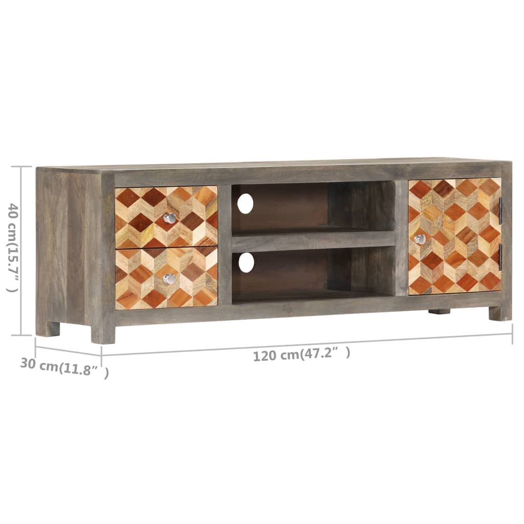 Mueble para TV de madera maciza reciclada gris 120x30x40 cm