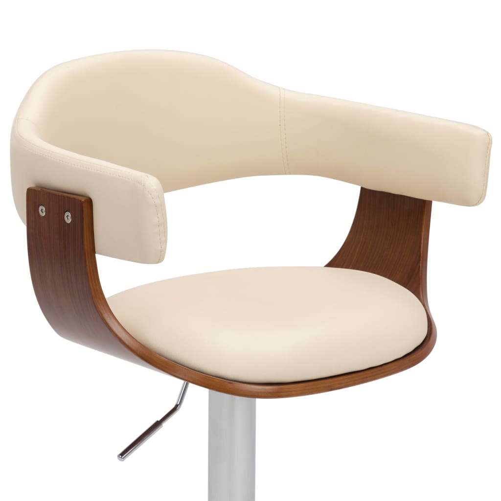Taburetes de cocina 2 uds madera curvada cuero sintético crema