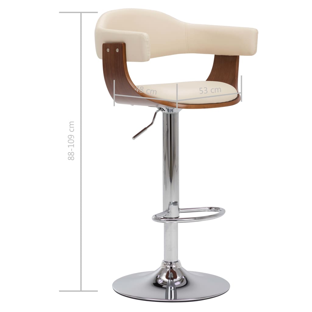Taburetes de cocina 2 uds madera curvada cuero sintético crema