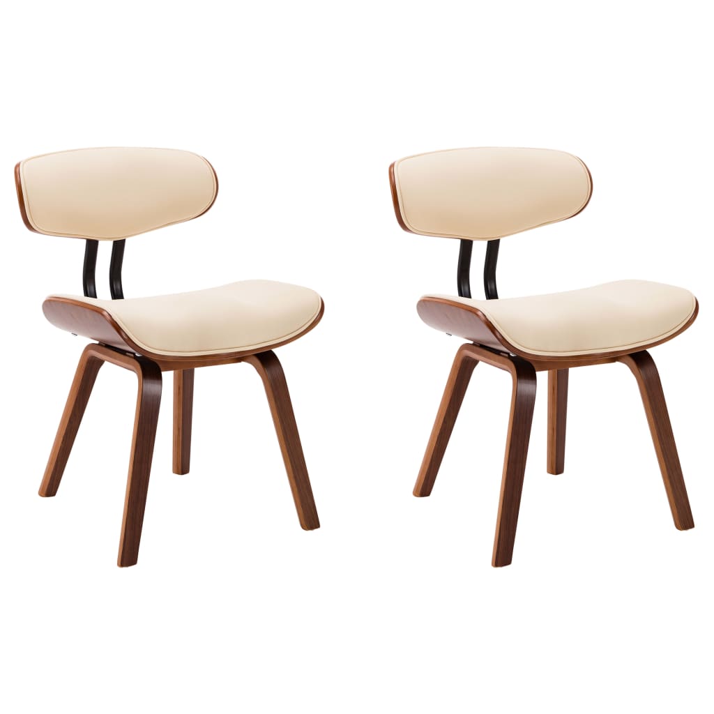 Sillas de comedor 2 uds madera curvada y cuero sintético crema