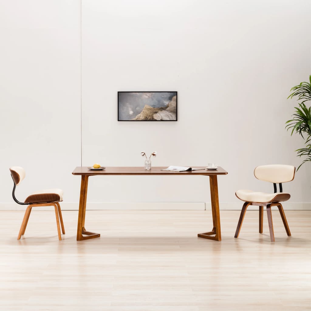 Sillas de comedor 2 uds madera curvada y cuero sintético crema