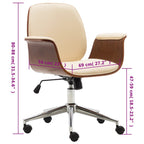 Silla de oficina de madera curvada y cuero sintético crema