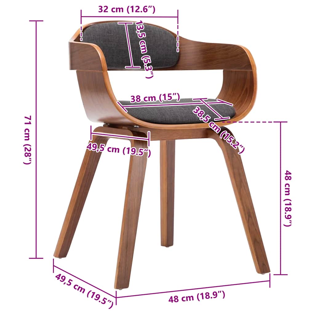 Silla de comedor tela y madera curvada gris oscuro