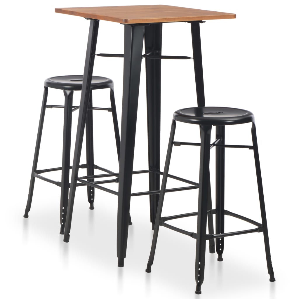 Conjunto de mesa alta con taburetes 3 piezas acero negro