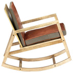 Silla mecedora de cuero auténtico y madera mango maciza marrón