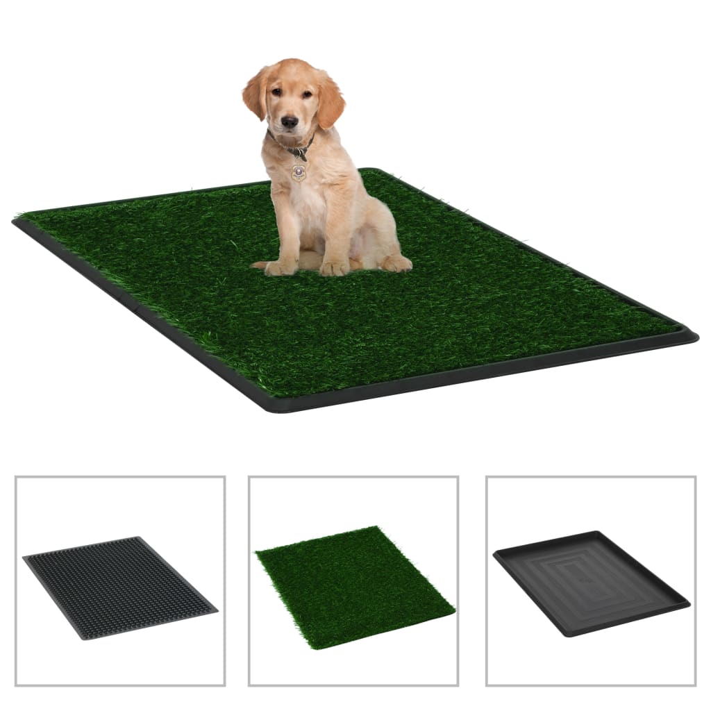 Sanita para animais de estimação com tabuleiro de relva artificial verde 76x51x3 cm