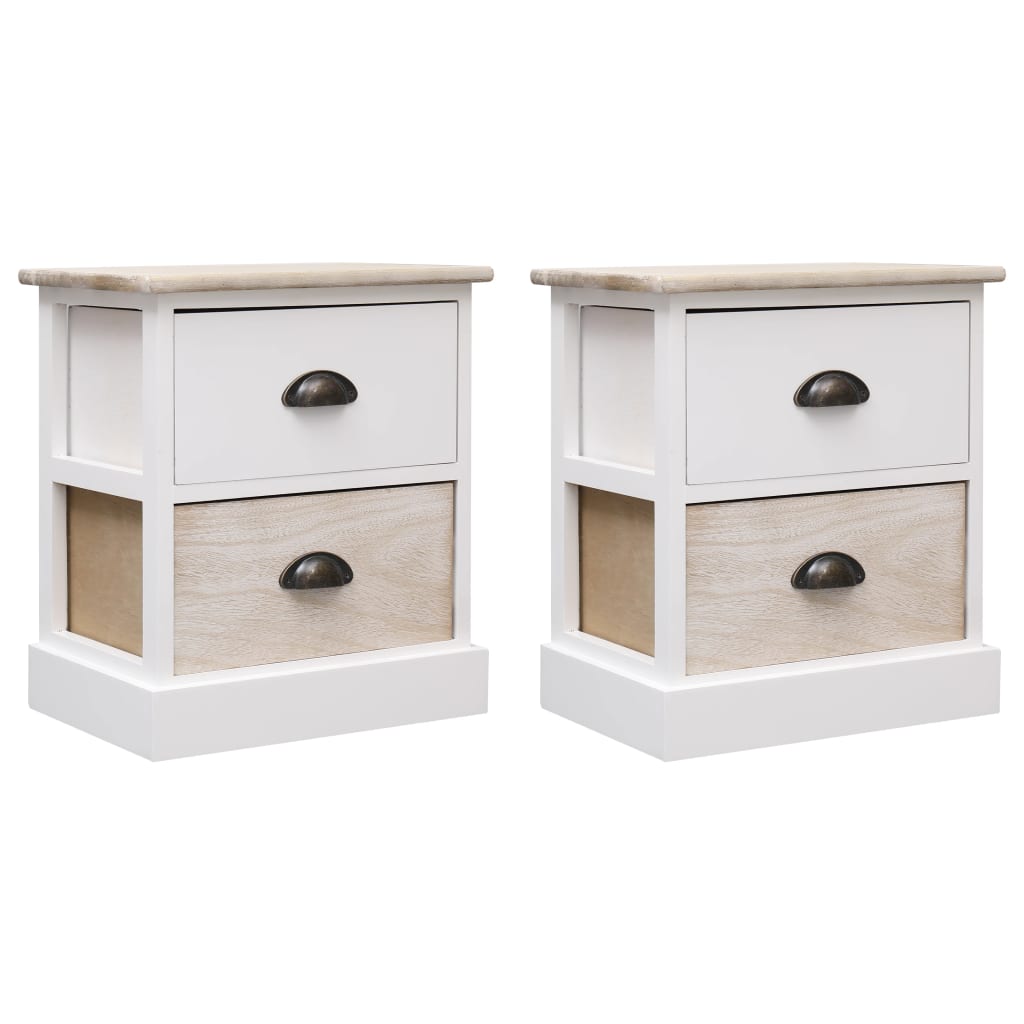 Mesitas noche 2 uds madera Paulownia blanco natural 38x28x45cm