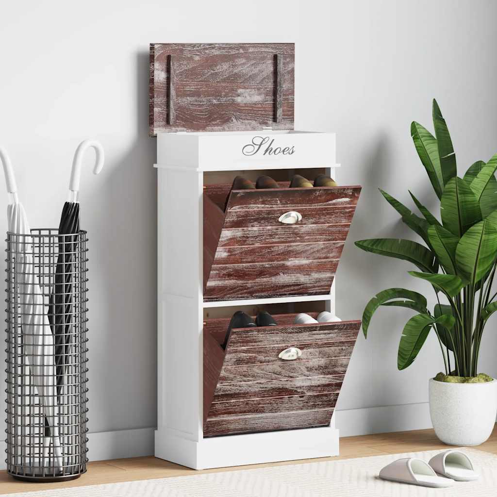 Zapatero de madera de Paulownia blanco 50x28x58 cm