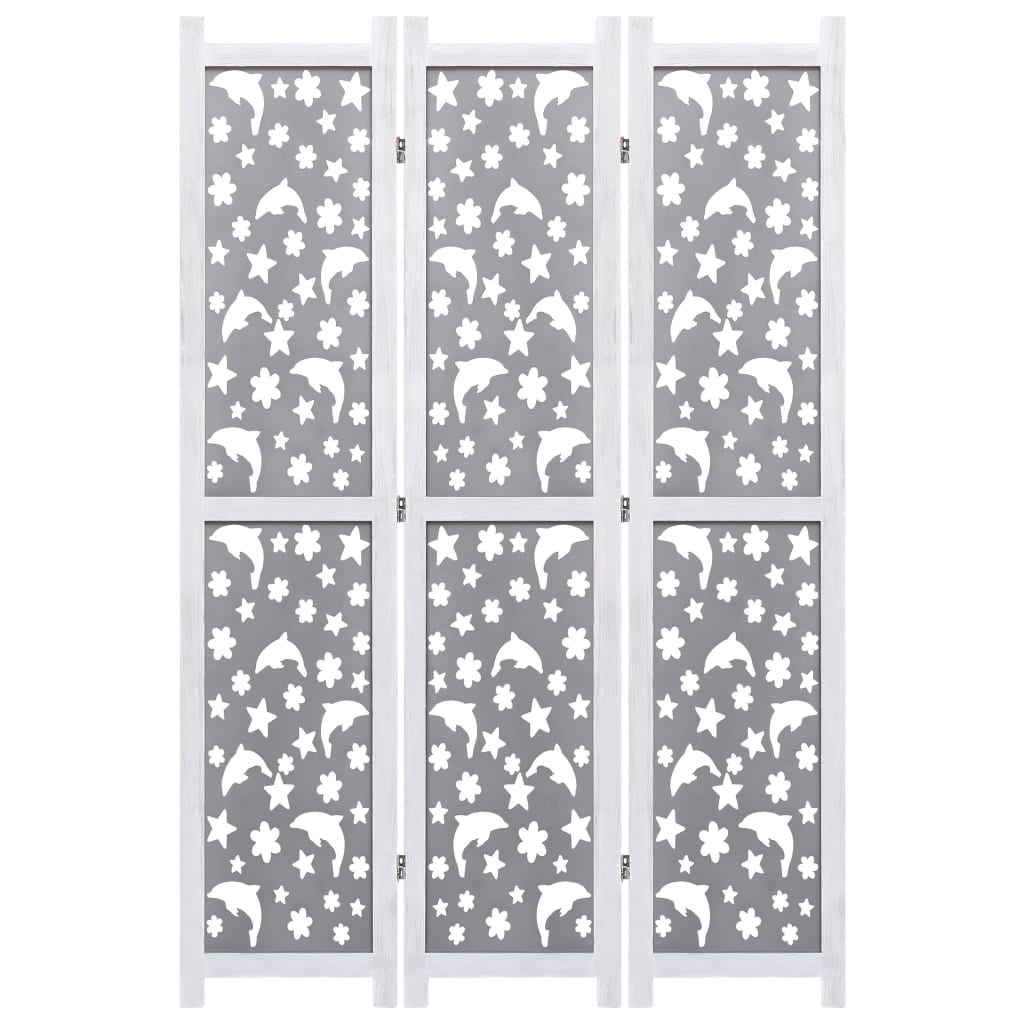 Biombo de 3 paneles madera maciza gris 105x165 cm