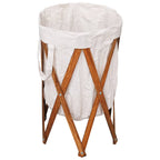 Cesto para colada plegable madera y tela color crema