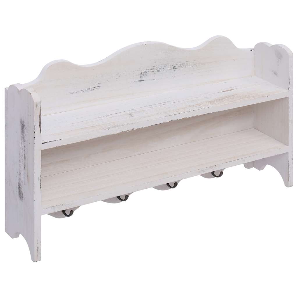 Perchero de pared de madera blanco 50x10x30 cm