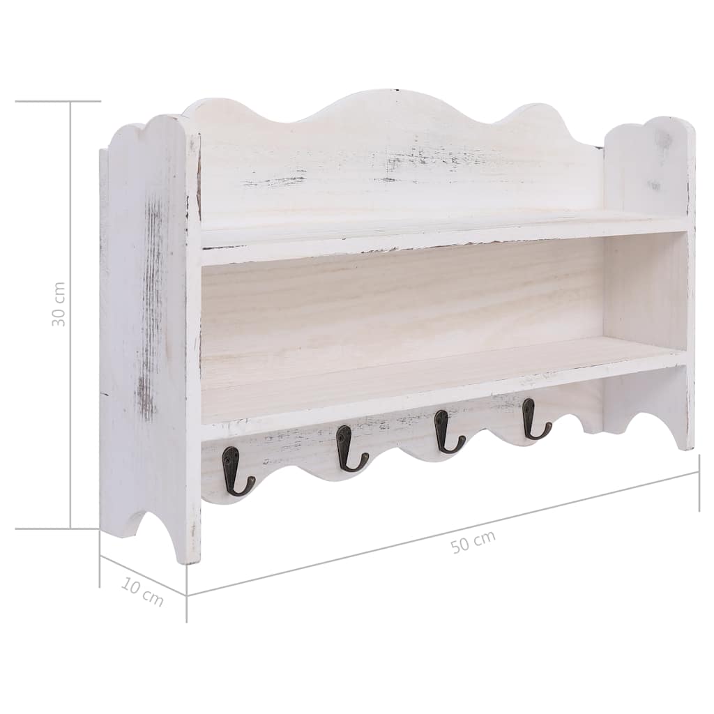 Perchero de pared de madera blanco 50x10x30 cm