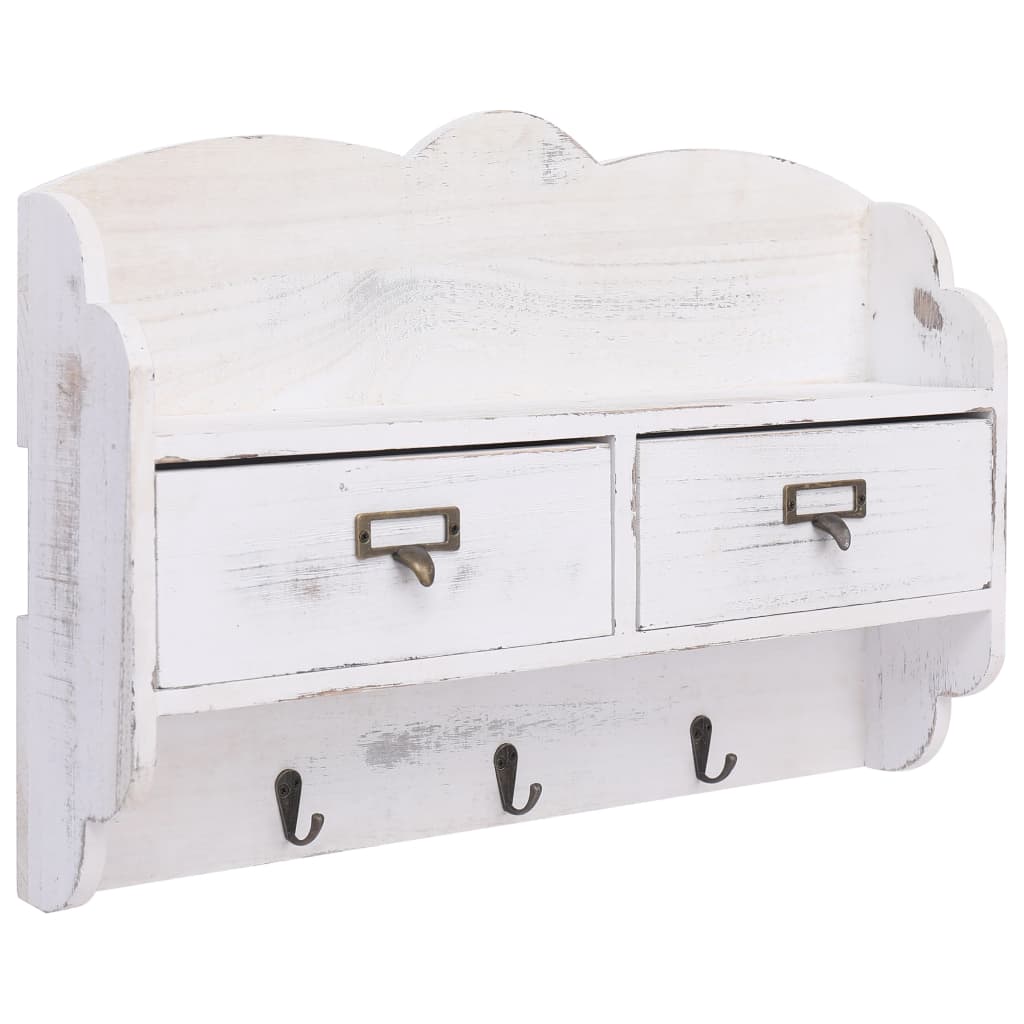 Perchero de pared de madera blanco 50x10x30 cm