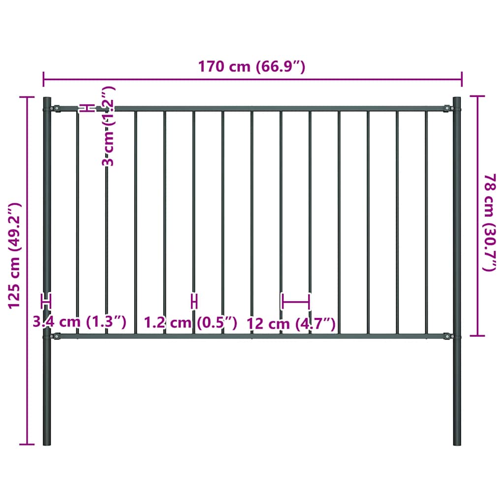 Panel de valla Woerden con postes de acero, 1,7 x 0,75 m, antracita