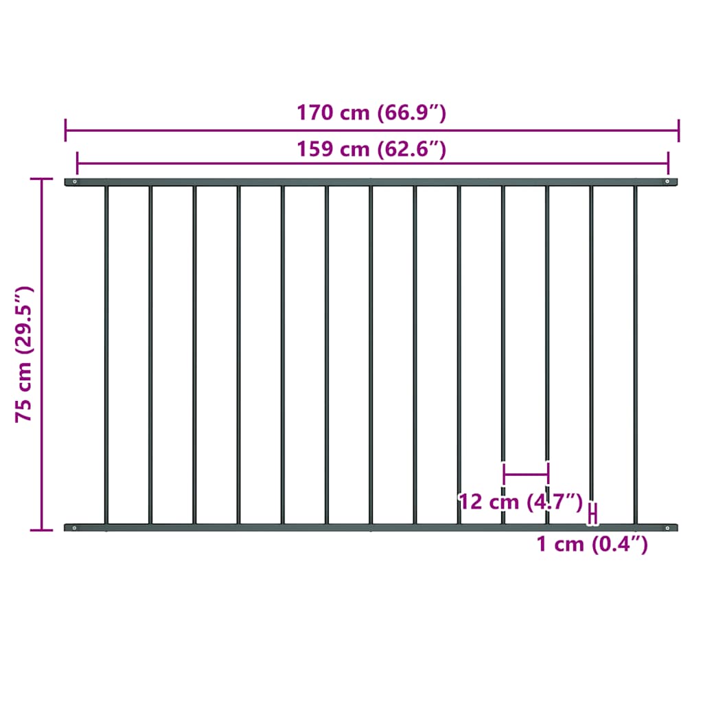 Panel de valla Woerden de acero con recubrimiento en polvo, 1,7 x 0,75 m, antracita