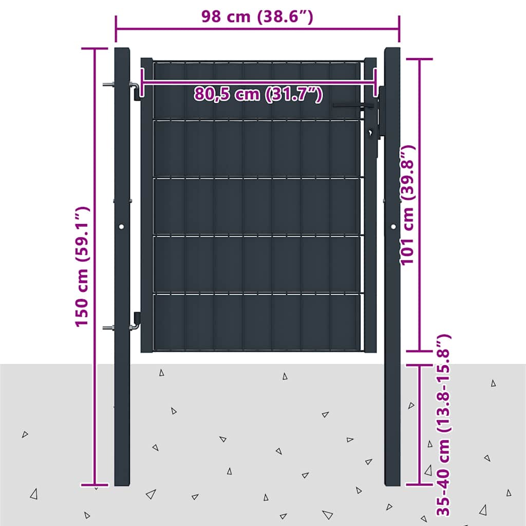 Puerta de valla de PVC y acero 100 x 100 cm antracita