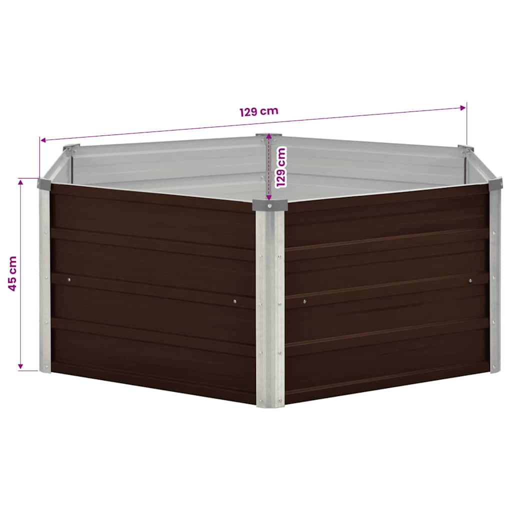 Mesa de cultivo de acero galvanizado marrón 129x129x45 cm