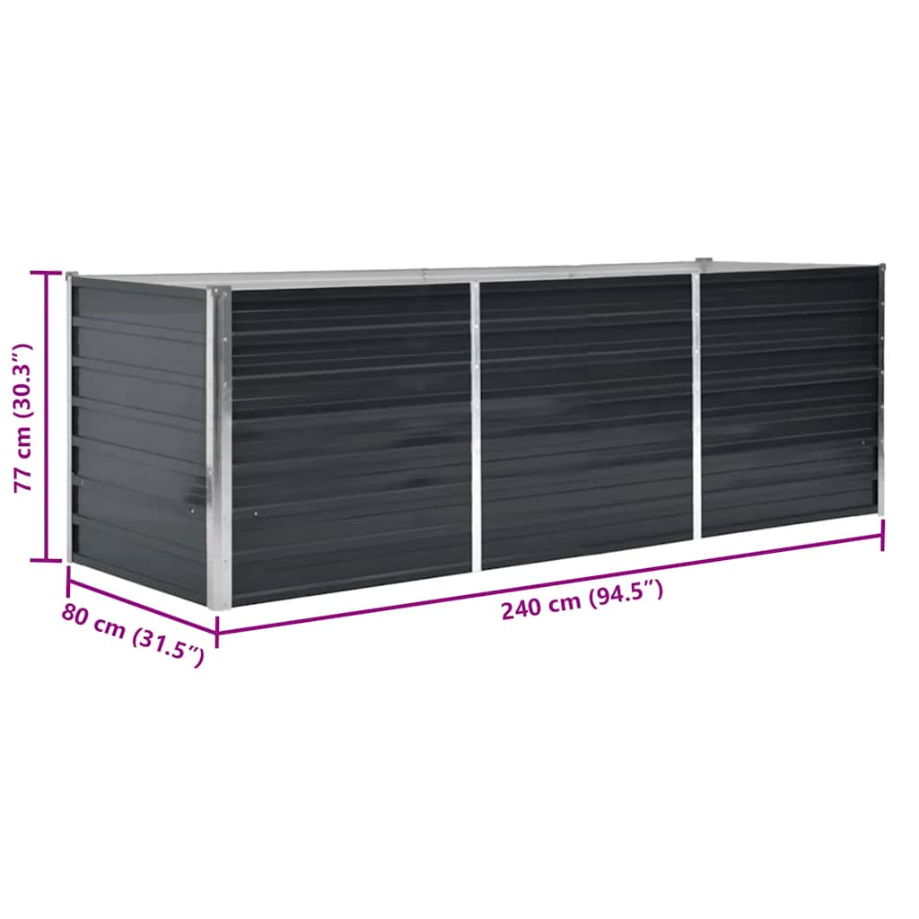 Arriate de acero galvanizado gris antracita 240x80x77 cm