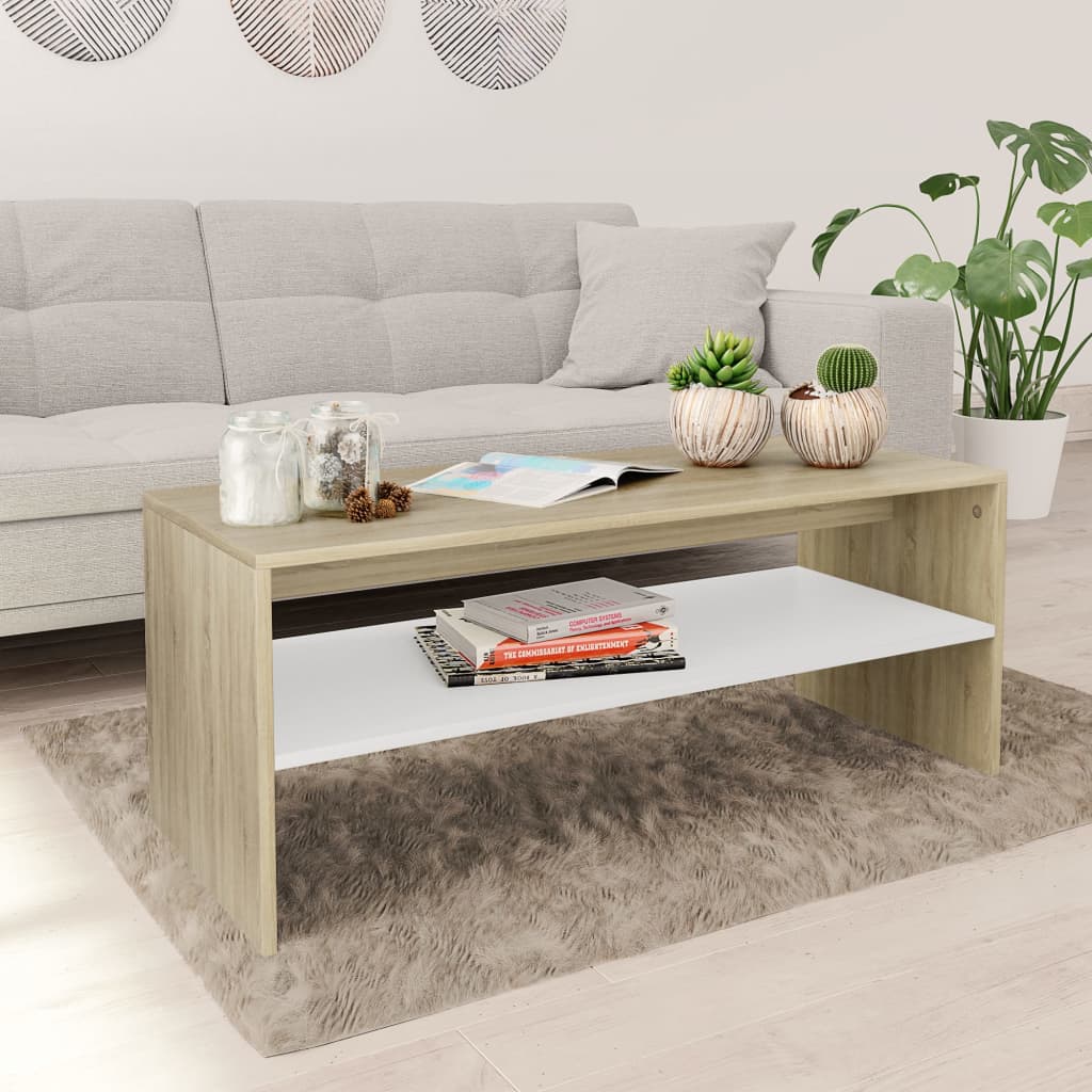 Mesa de centro de madera contrachapada blanco 100x40x40 cm