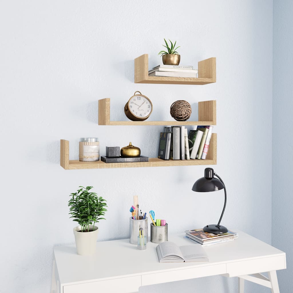Wall shelf 3 pieces plywood white