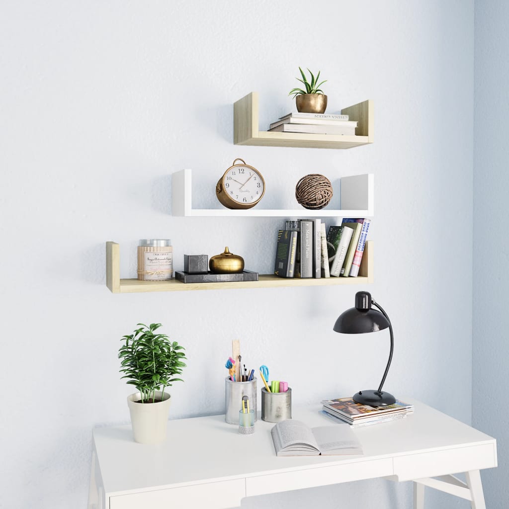 Wall shelf 3 pieces plywood white