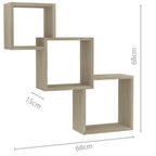 Estante de pared de cubo contrachapada color roble 68x15x68cm