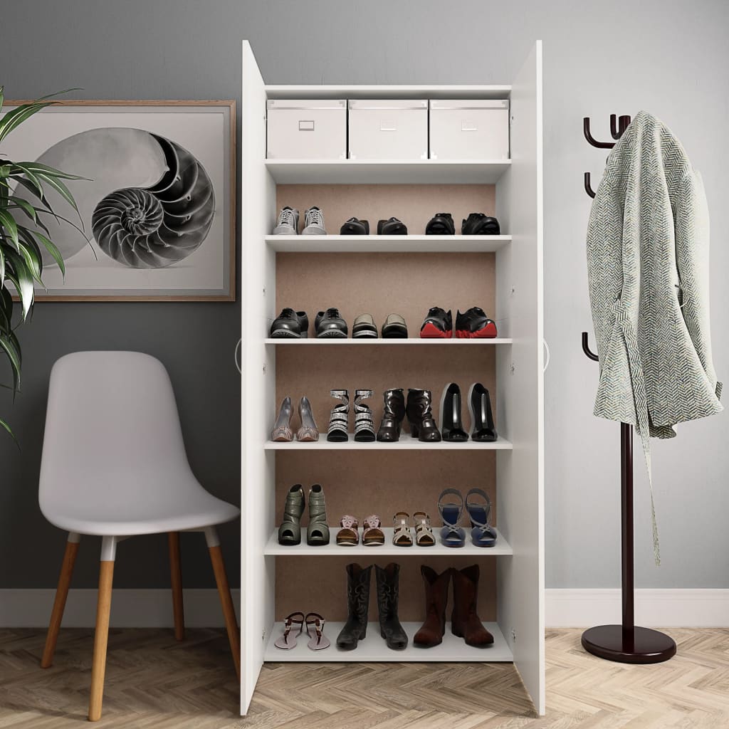 Zapatero de madera contrachapada blanco 80x35,5x180 cm
