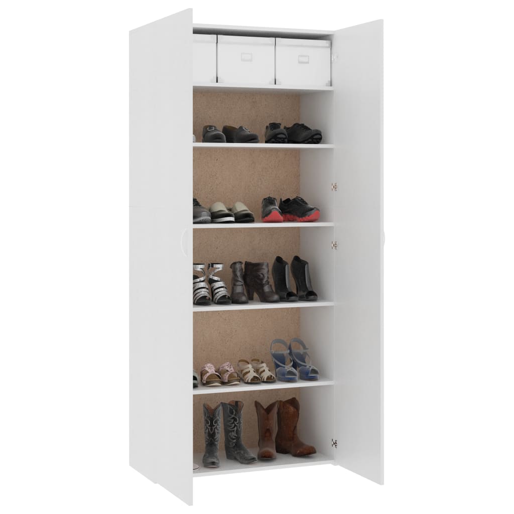 Zapatero de madera contrachapada blanco 80x35,5x180 cm