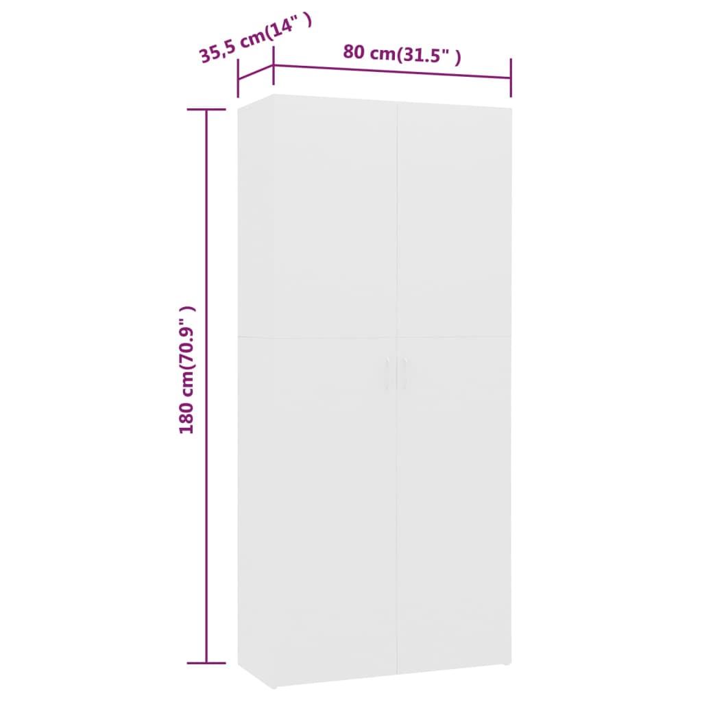 Zapatero de madera contrachapada blanco 80x35,5x180 cm