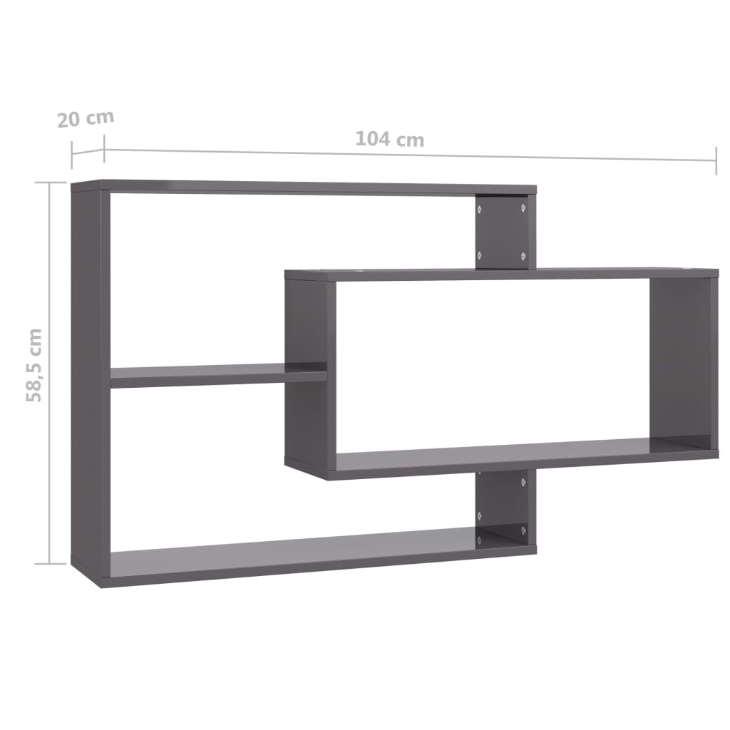Estantes de pared contrachapada gris brillante 104x20x58,5 cm