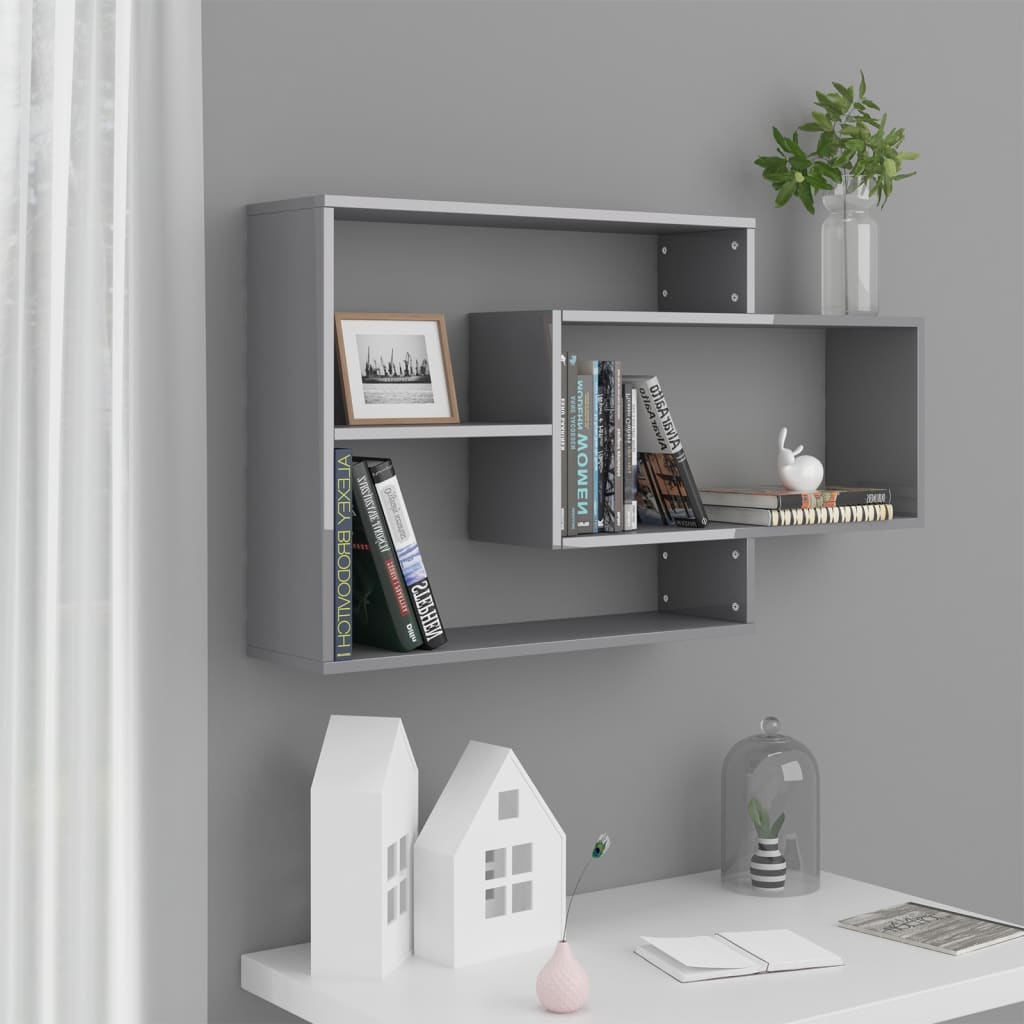 Estantes de pared contrachapada gris brillante 104x20x58,5 cm
