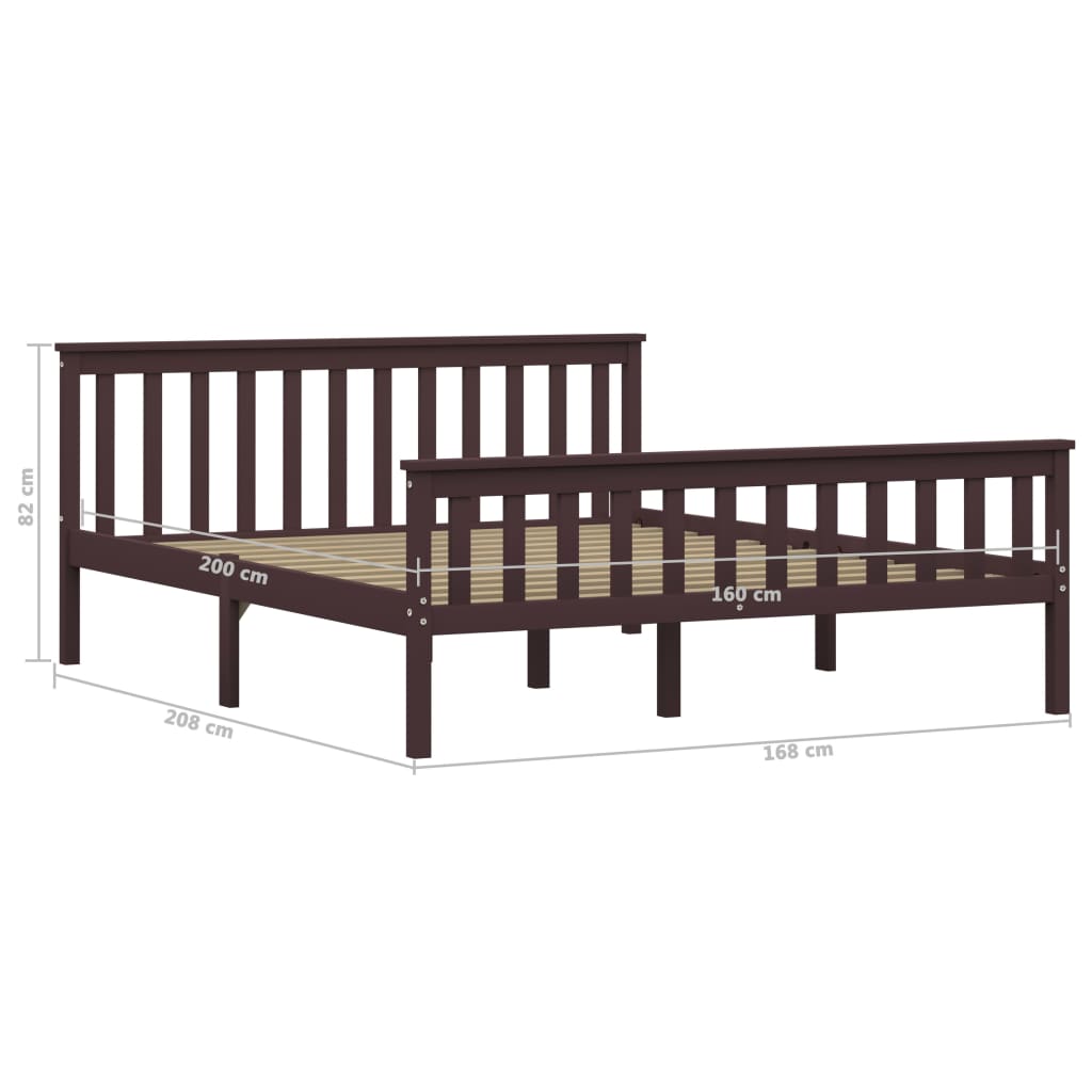 Estructura cama sin colchón madera pino marrón oscuro 160x200cm