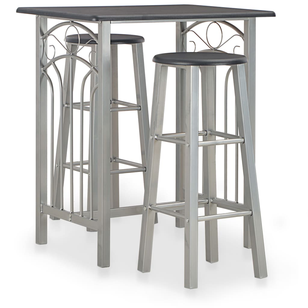 Set mesa y sillas altas de cocina 3 piezas madera y acero